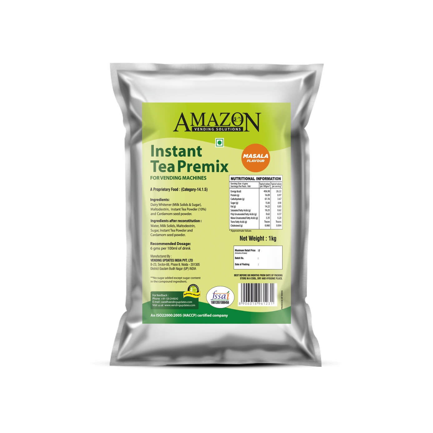Amazon 3 in 1 Instant Masala Tea Premix Powder 1 Kg for Vending Machines