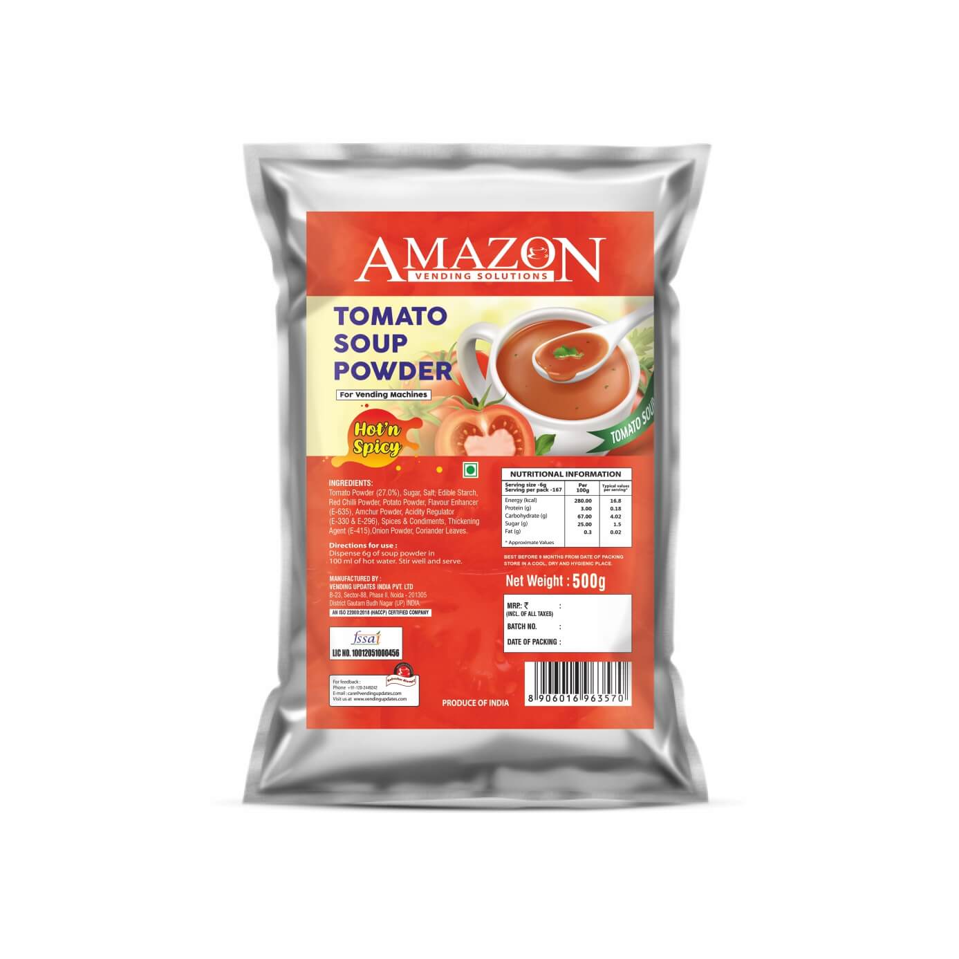 Amazon Instant Regular Tomato Soup Premix Powder 500 Grams for Vending Machine